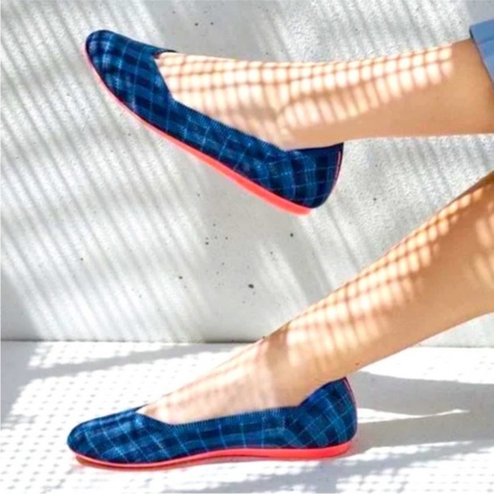 Rothy’s the round toe check indigo gingham size 9.5 woman’s flat shoes